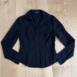 Brandy Melville Shirt Collared Button Up Long Sleeve One Size Black